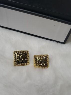 CC Boutique Gold Square Logo Stud Earrings